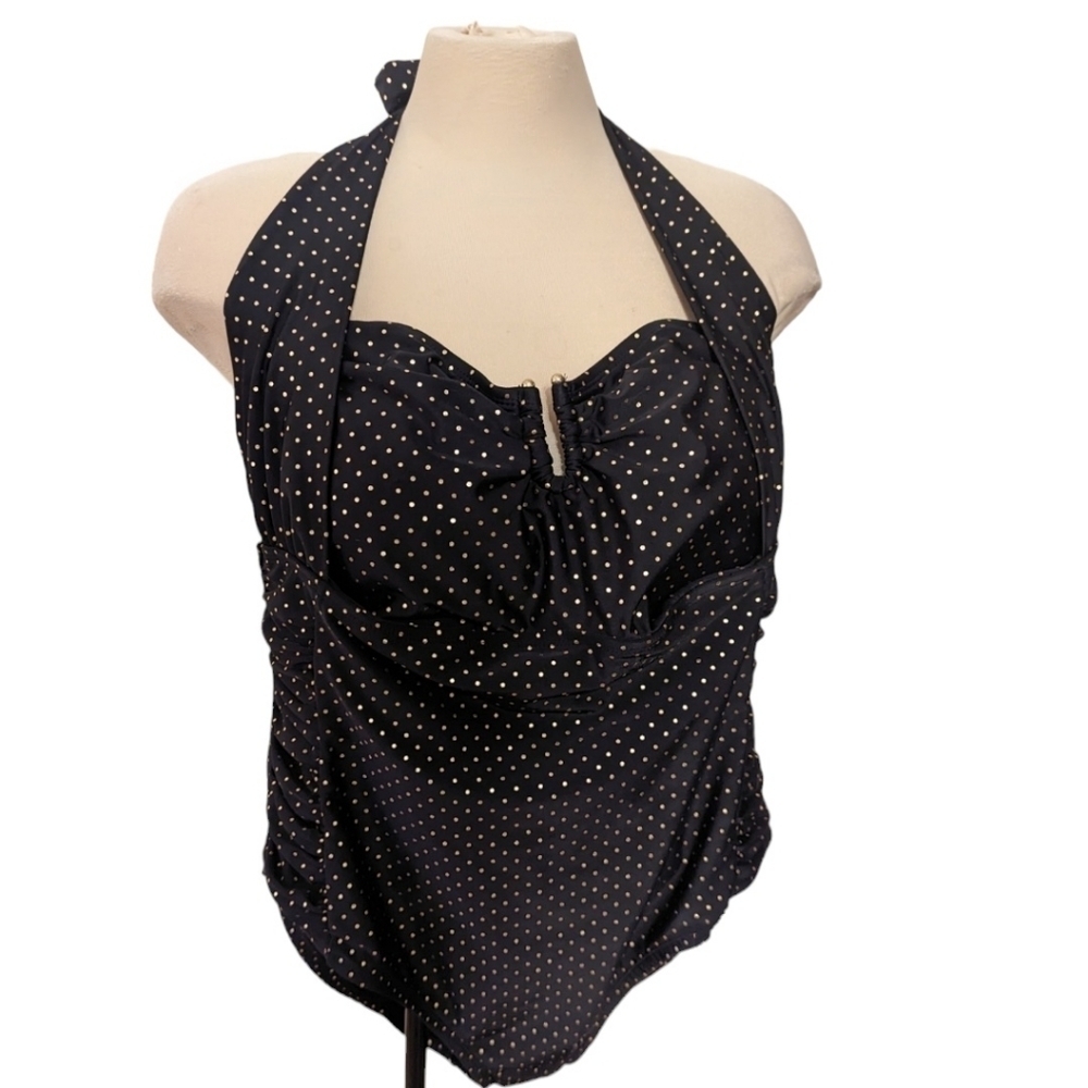 One Piece Women's Metallic Black Gold Polka Dot Swimsuit Size 20W Pure E…